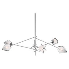 Harlow Spoke Chandelier Large in Satin Nickel and Alabaster White Glass
