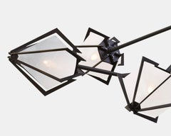 Harlow Spoke Chandelier Small in Blackened Steel and Alabaster White Glass
