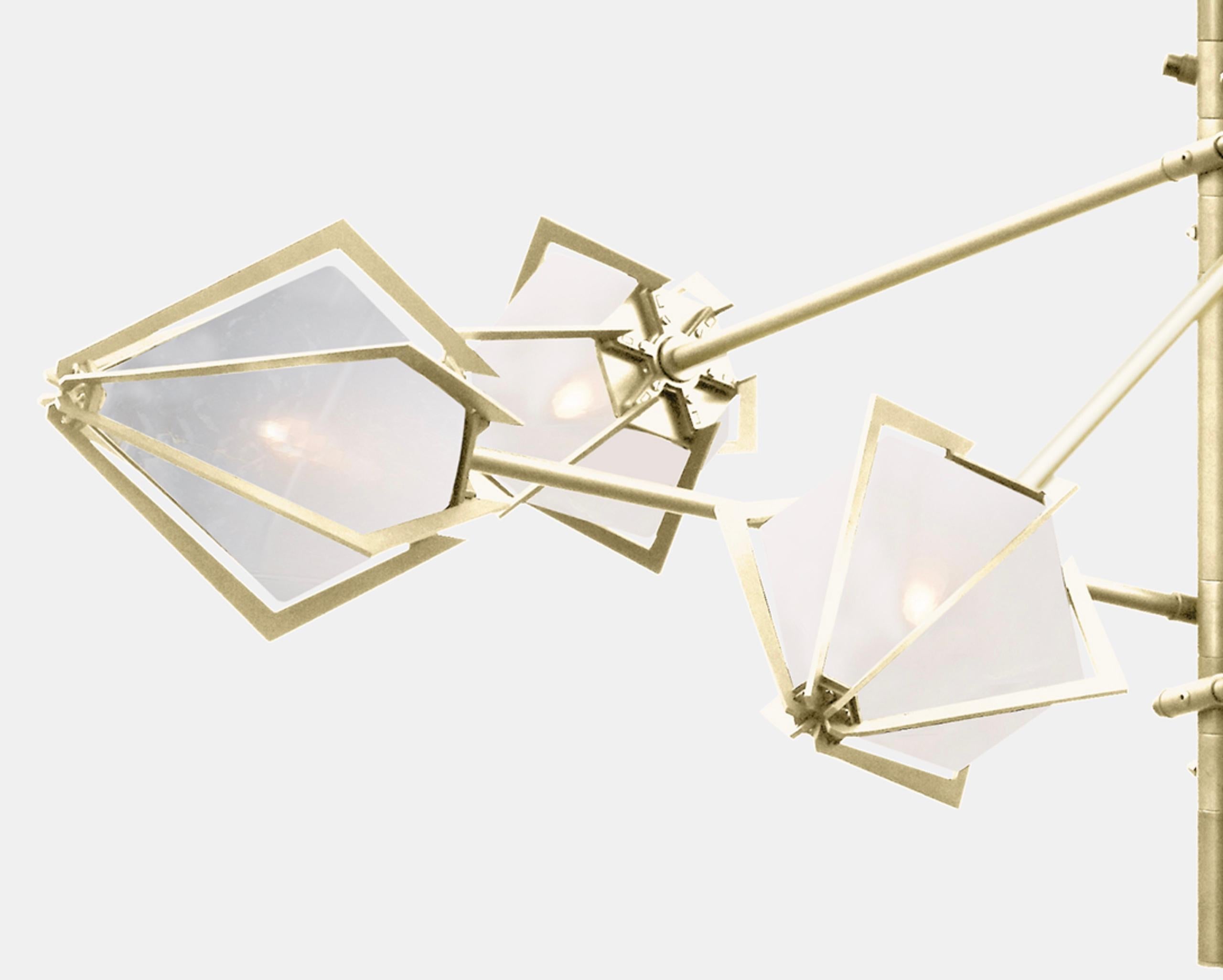 Canadian Harlow Spoke Chandelier Small in Satin Brass and Alabaster White Glass For Sale