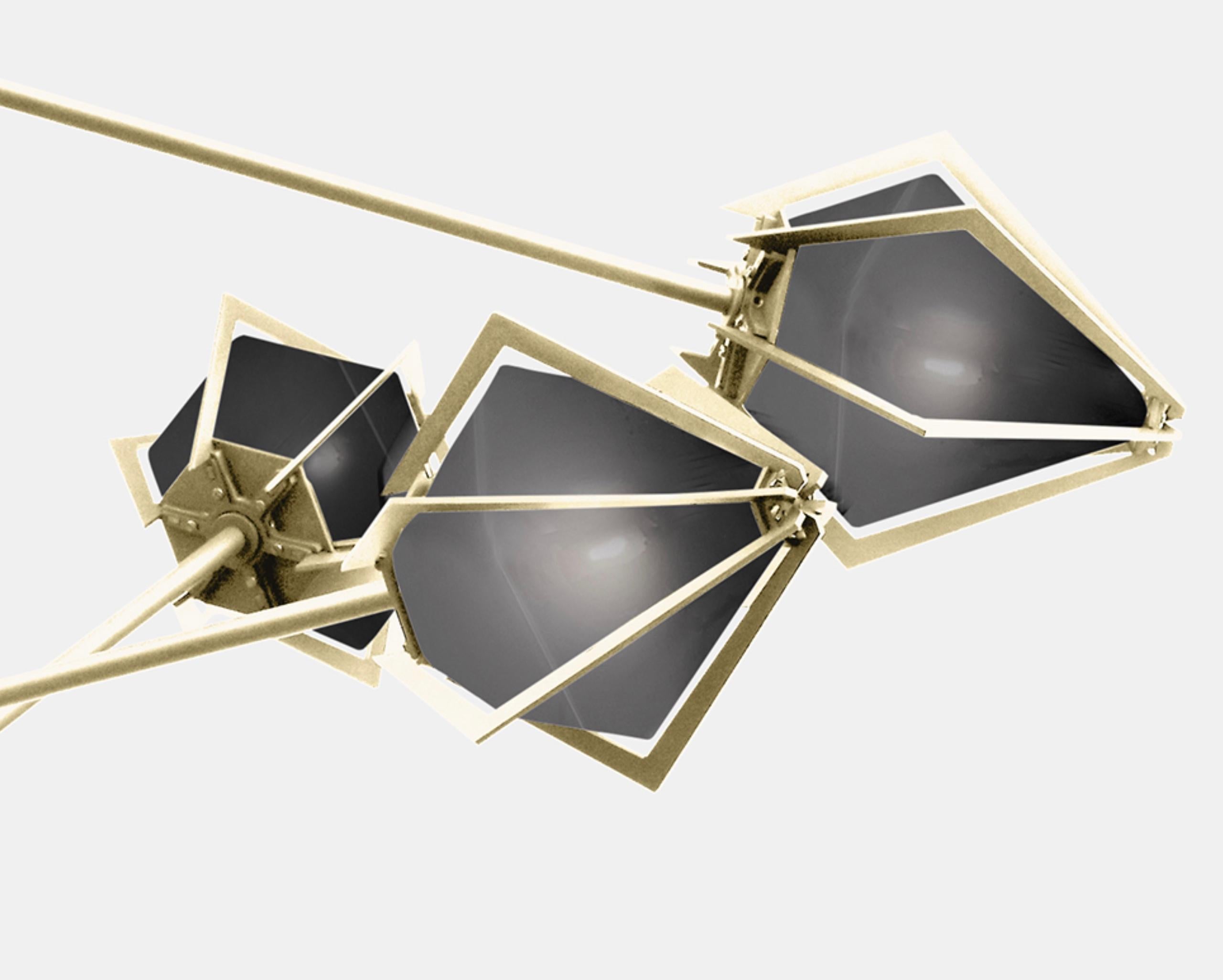 Harlow Spoke Chandelier Small in Satin Brass and Smoked Gray Glass In New Condition For Sale In New York, NY