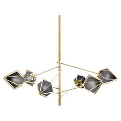 Harlow Spoke Chandelier Small in Satin Brass and Smoked Gray Glass
