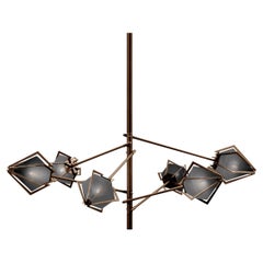Harlow Spoke Chandelier Small in Satin Bronze and Smoked Gray Glass
