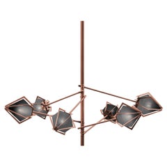 Harlow Spoke Chandelier Small in Satin Copper and Smoked Gray Glass