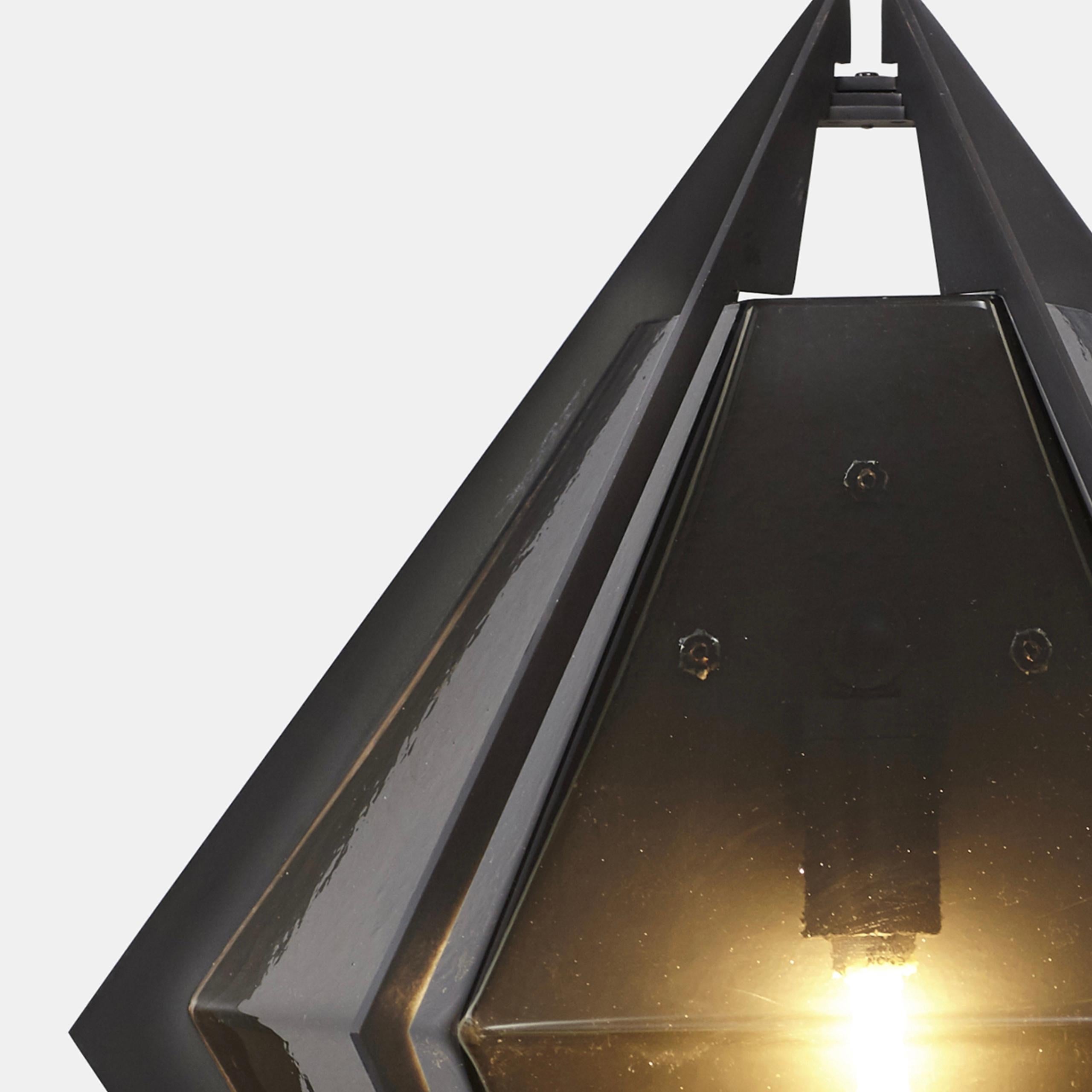 Canadian Harlow Wall Sconce in Blackened Steel & Smoked Gray Glass For Sale