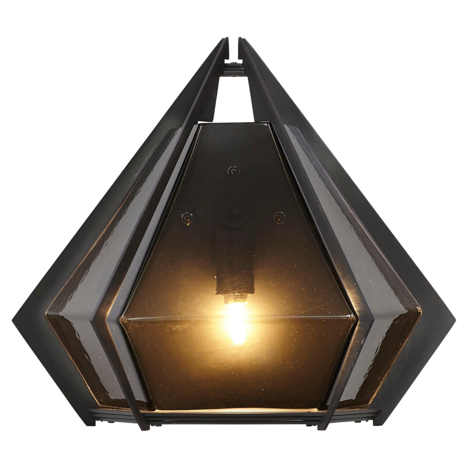 Harlow Wall Sconce in Blackened Steel & Smoked Gray Glass For Sale