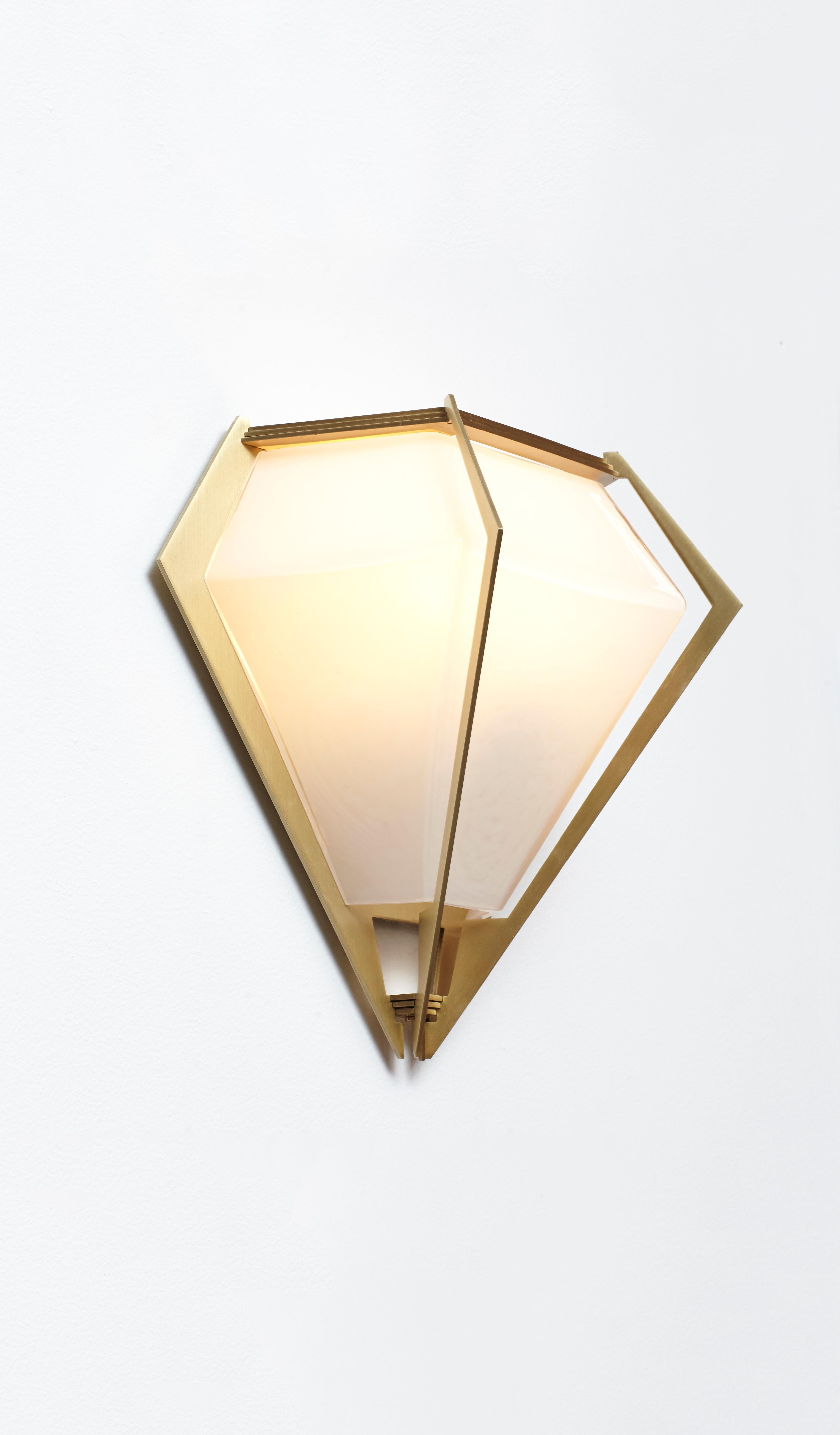 Canadian Harlow Wall Sconce in Satin Brass & Alabaster White Glass For Sale
