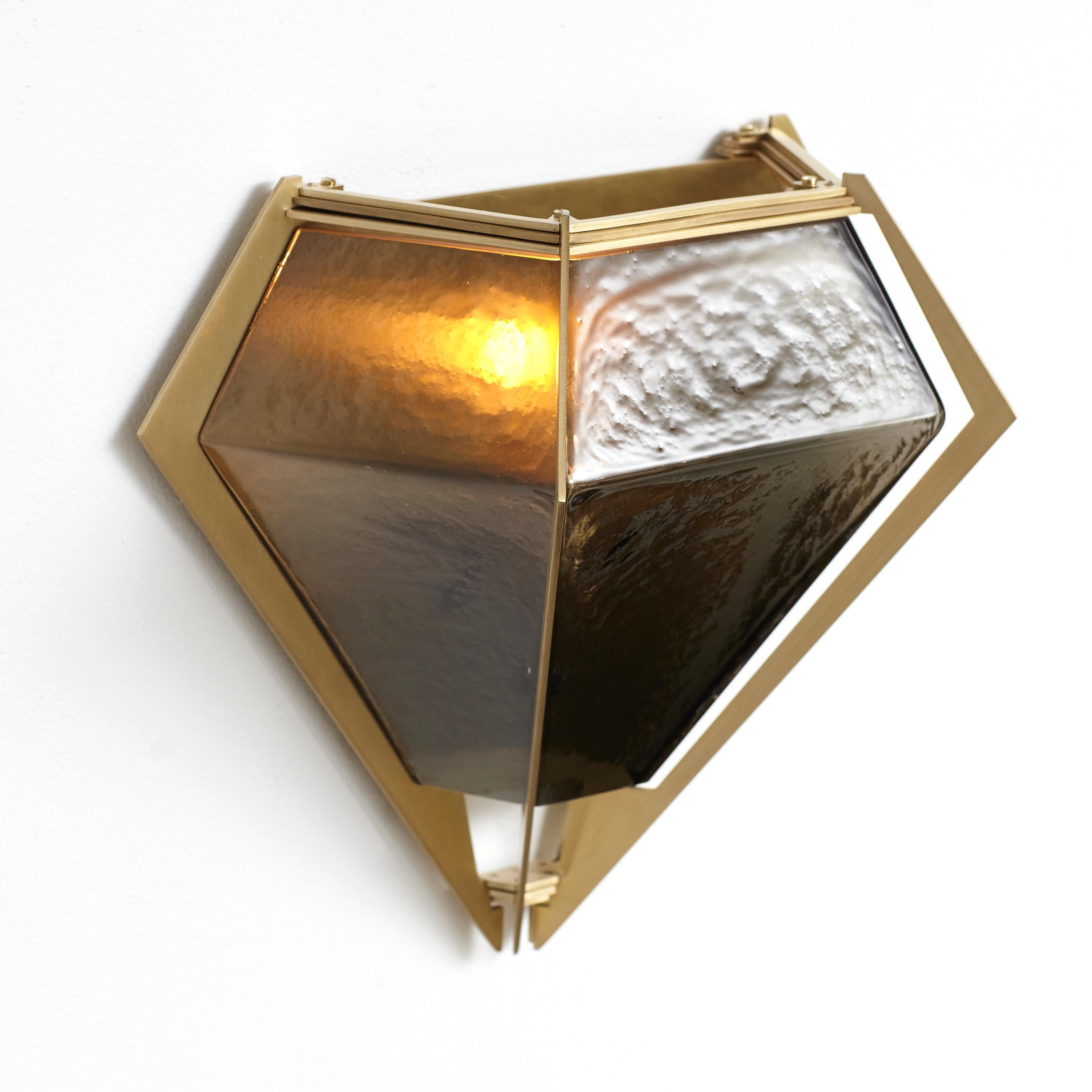 Harlow Wall Sconce in Satin Brass & Smoked Gray Glass In New Condition For Sale In New York, NY