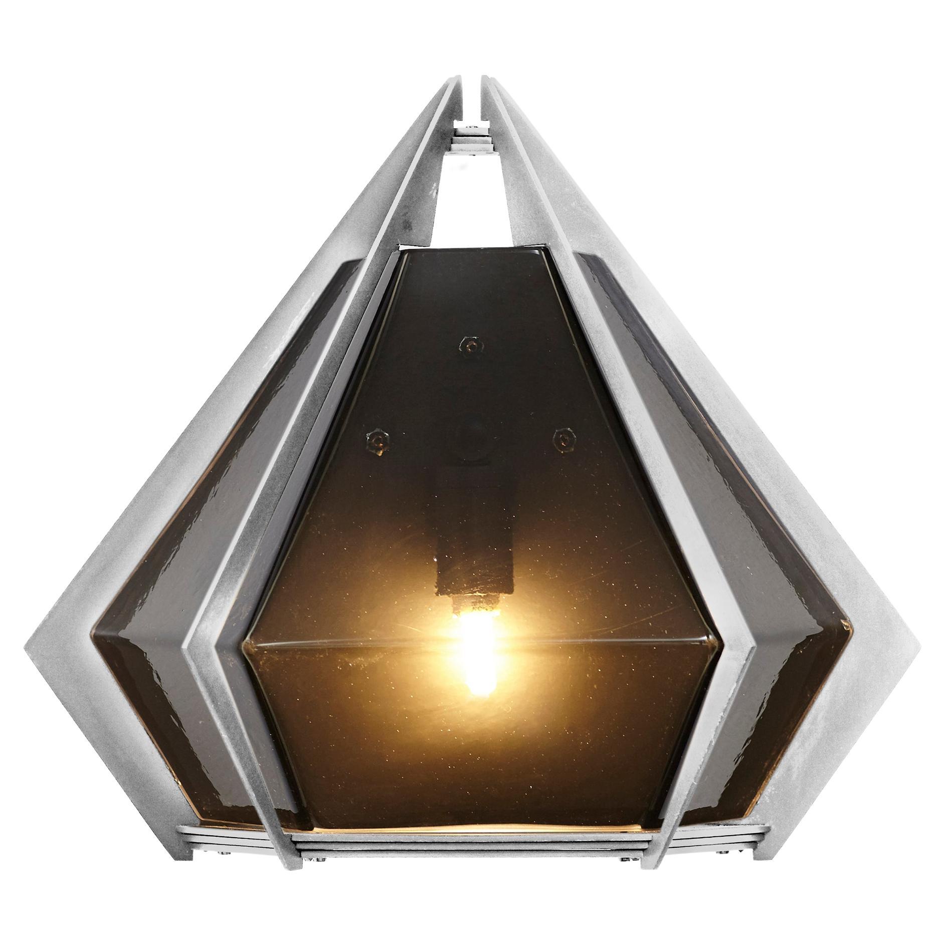 Harlow Wall Sconce in Satin Nickel & Smoked Gray Glass For Sale
