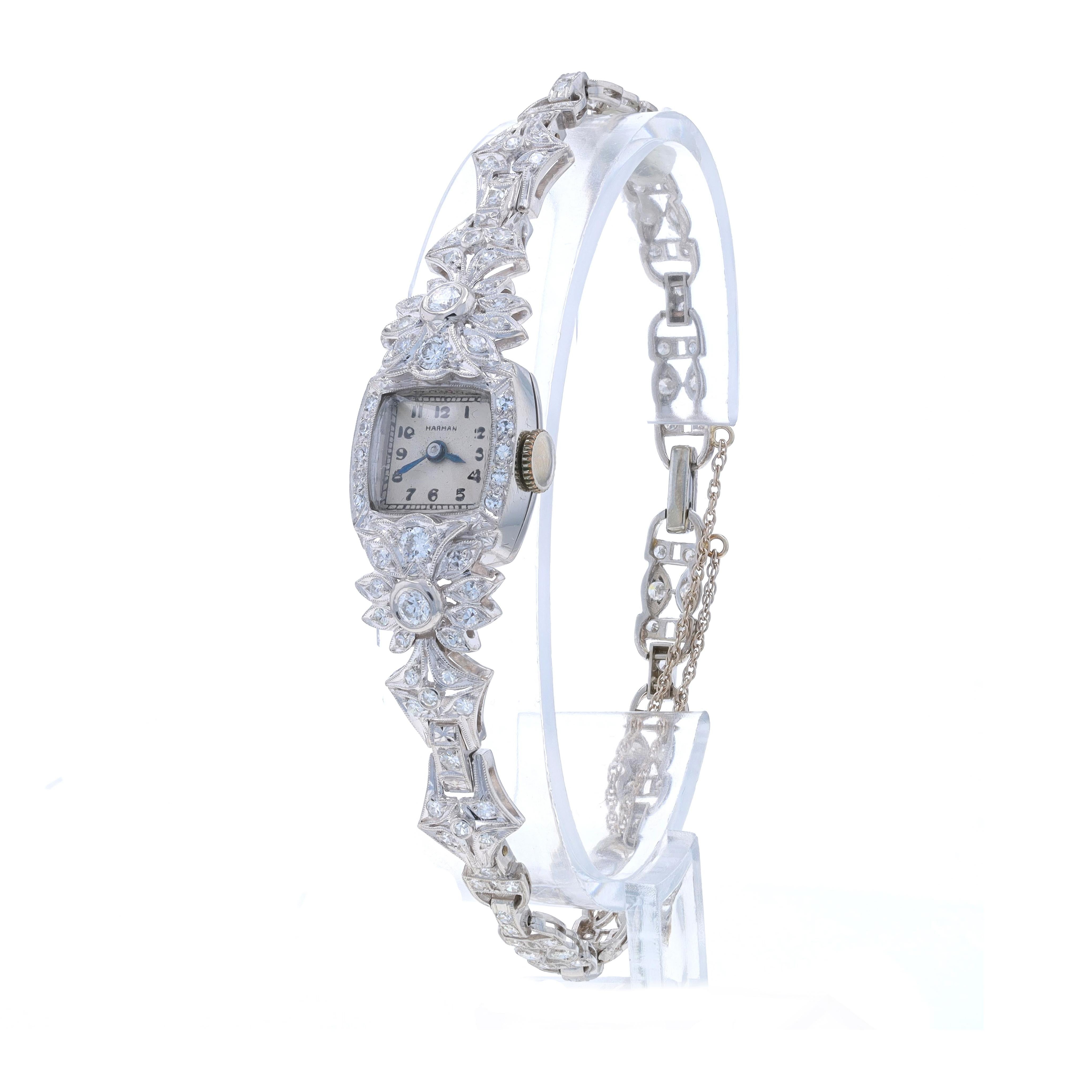 Harman Diamant Art Deco Damenarmbanduhr - Platin Mechanische runde 2,06ctw 1