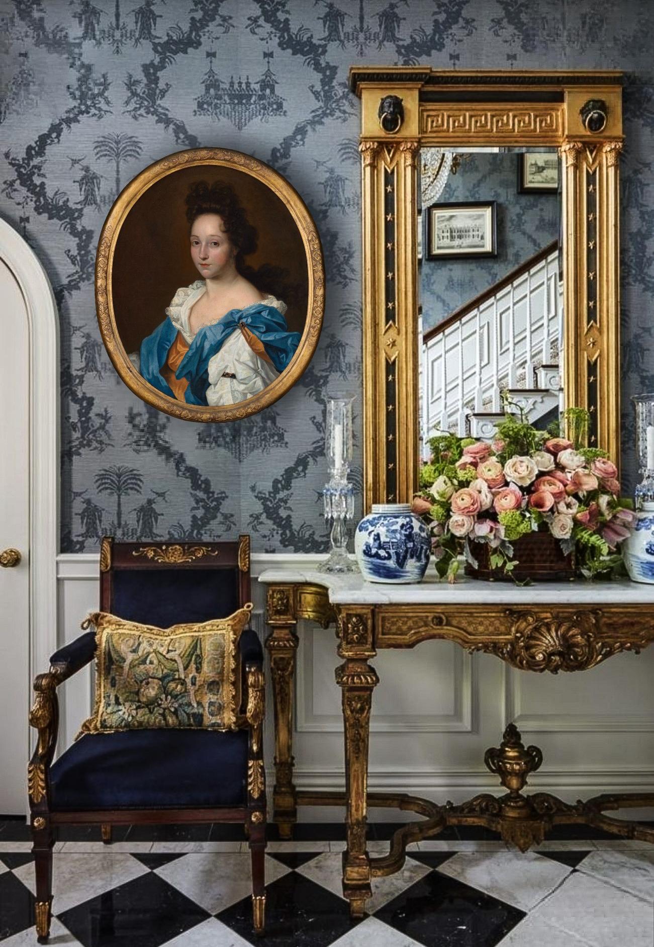 Portrait of a Lady in White Chemise, Russet & Blue Drapery c.1695, Oil Painting - Old Masters Art by Harman Verelst