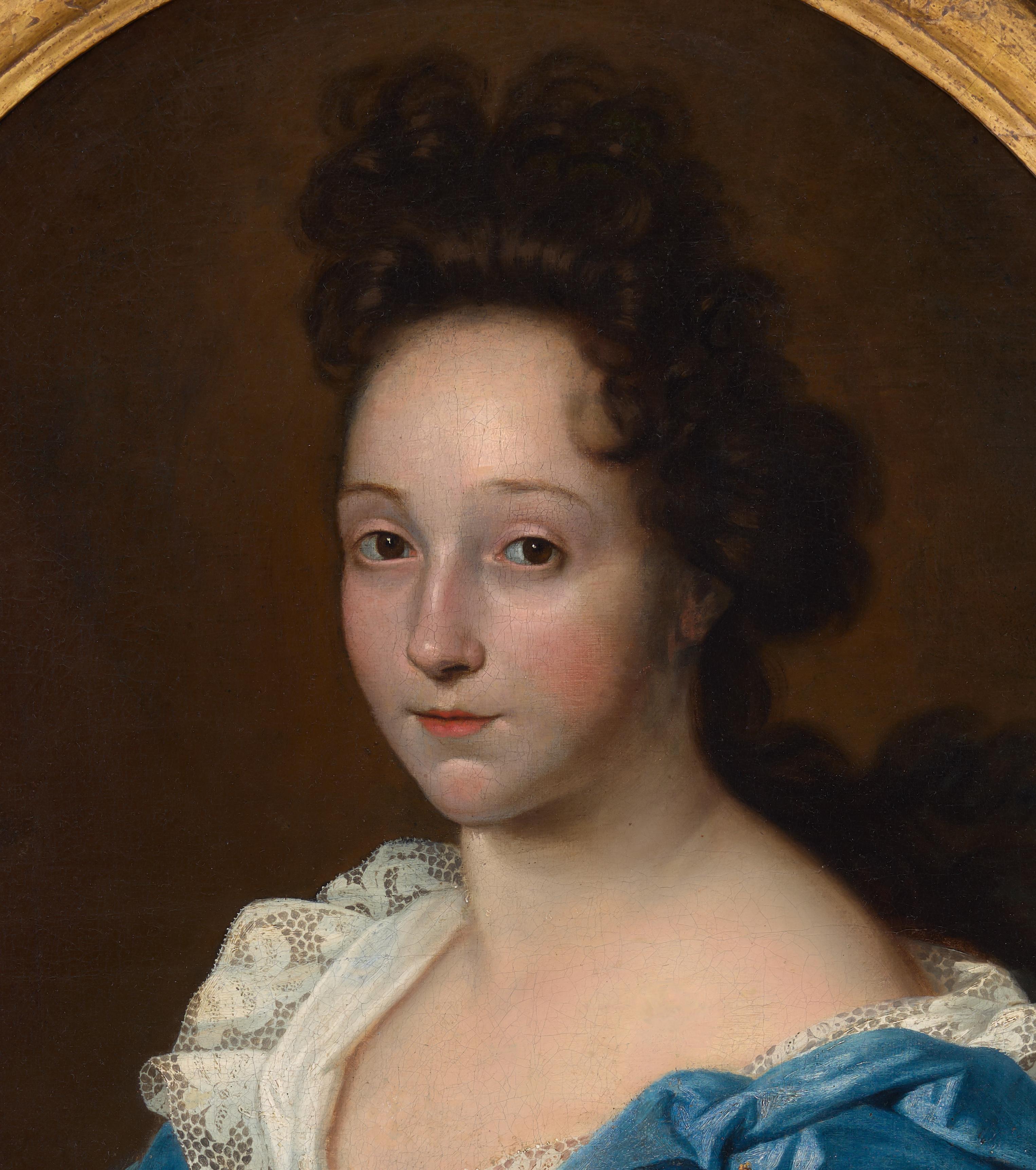 Portrait of a Lady in White Chemise, Russet & Blue Drapery c.1695, Oil Painting For Sale 1