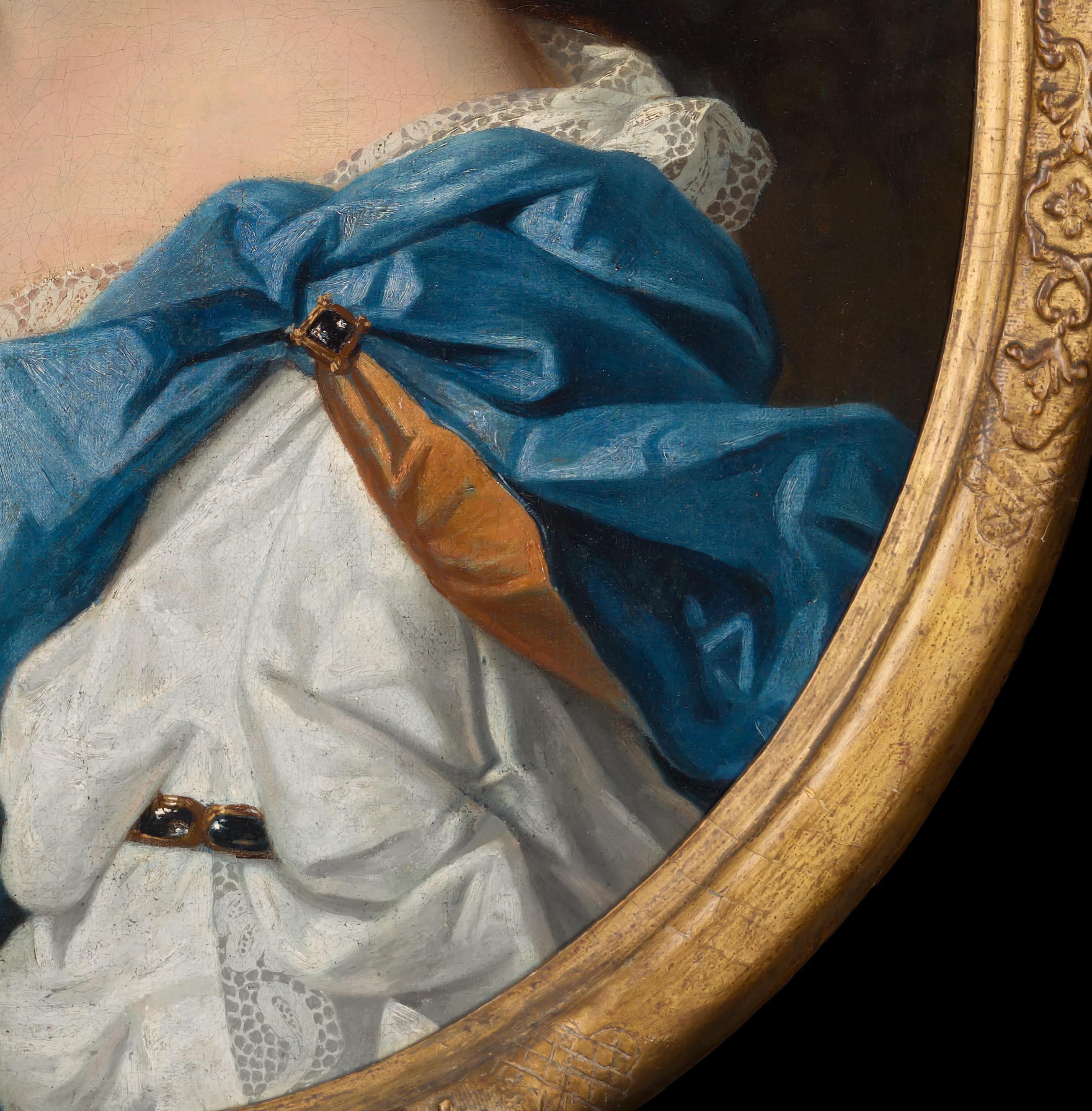 Portrait of a Lady in White Chemise, Russet & Blue Drapery c.1695, Oil Painting For Sale 2