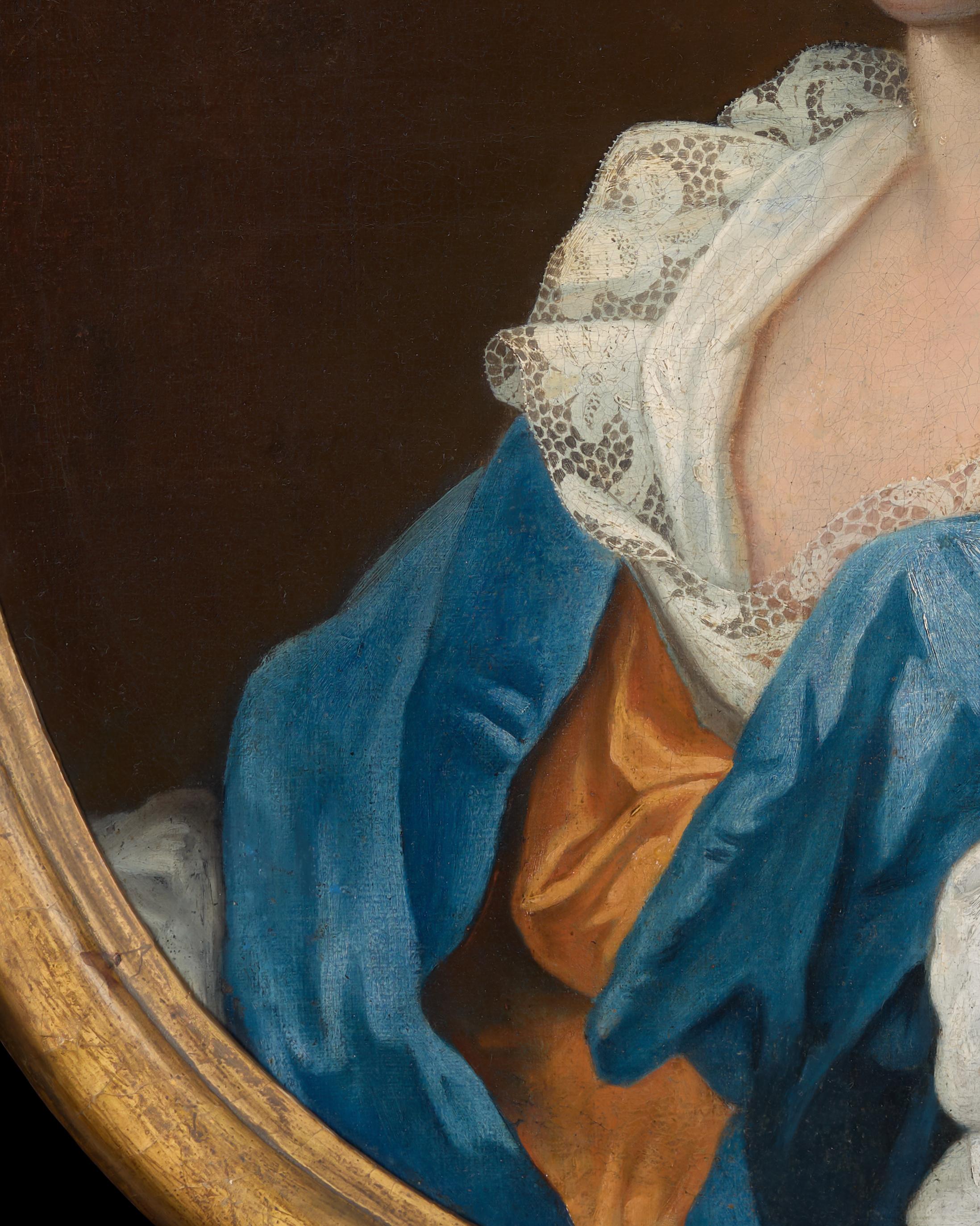 Portrait of a Lady in White Chemise, Russet & Blue Drapery c.1695, Oil Painting For Sale 3