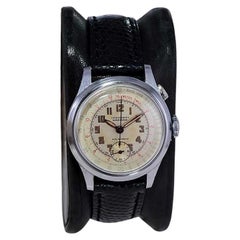 Vintage  Harmon Steel Art Deco Single Button Chronograph with Original Dial from 1940's