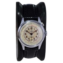 Chronographe Art déco en acier moiré à un seul bouton avec cadran d'origine, années 1940