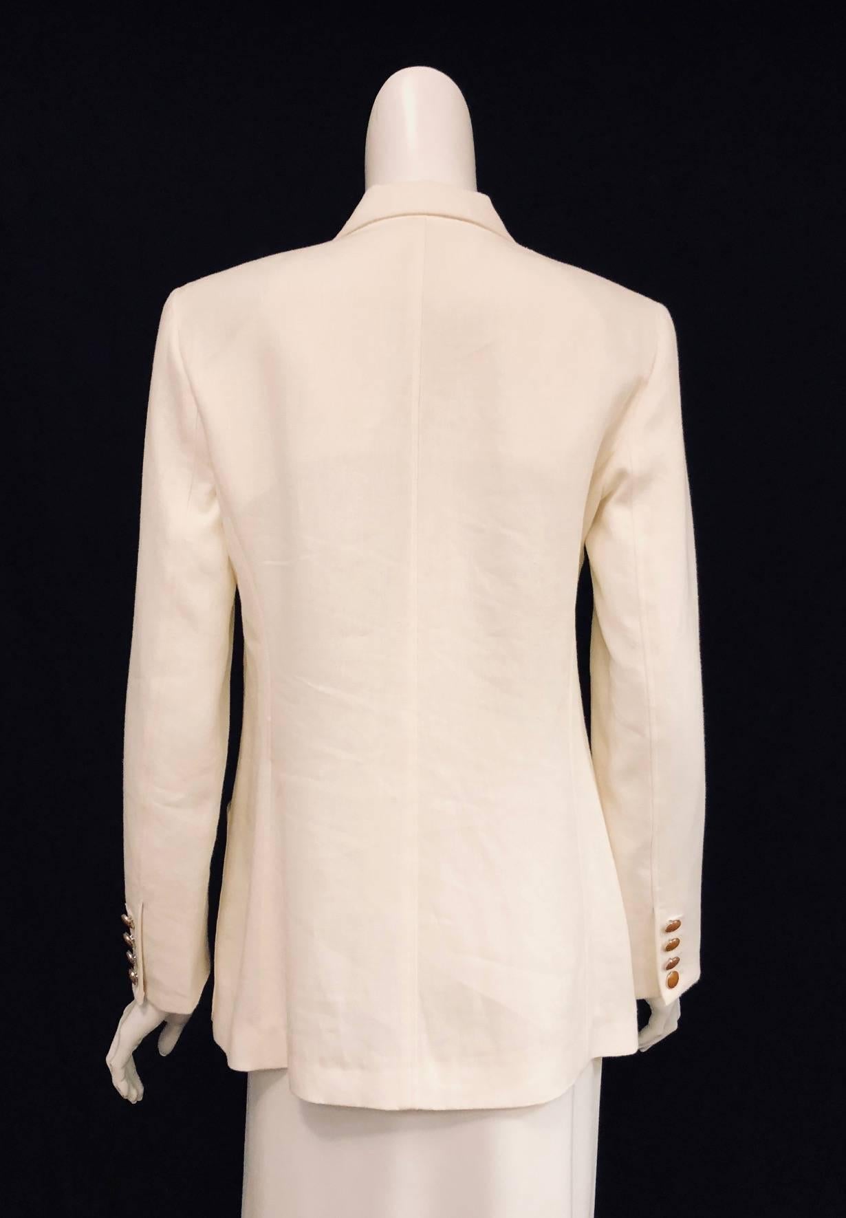 Hermes Ivory Linen Single Breasted Two Button Jacket 42 EU In Excellent Condition For Sale In Palm Beach, FL