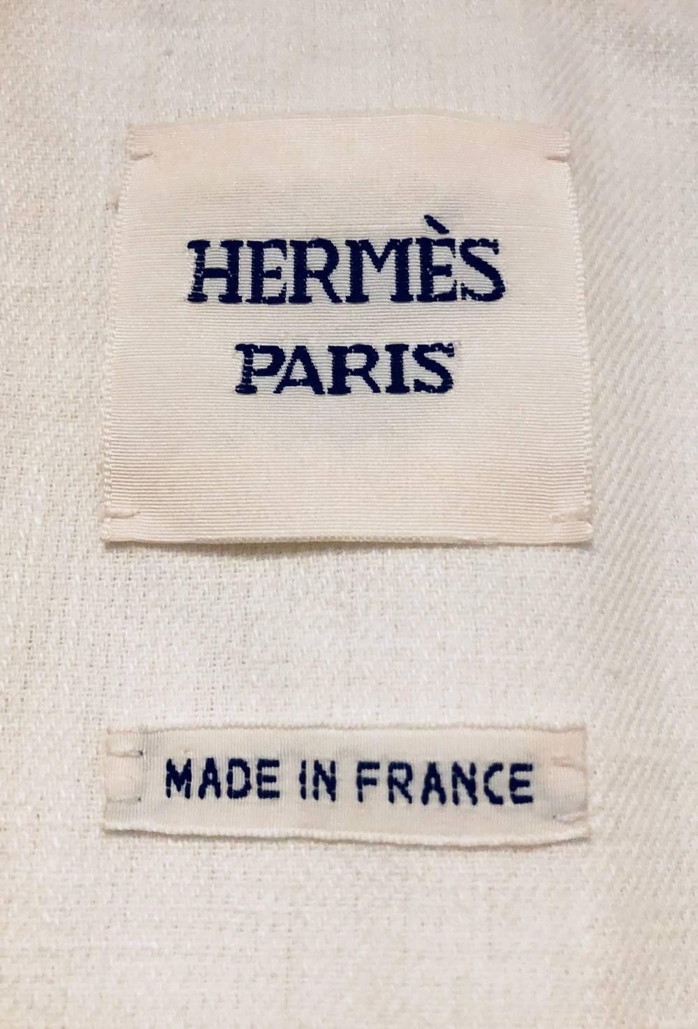 Hermes Ivory Linen Single Breasted Two Button Jacket 42 EU For Sale 1