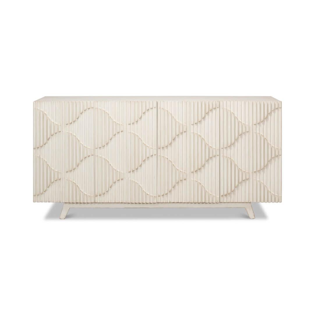 A celebration of pattern and texture that's sure to be a focal point in any room. The front panels display an intricate, geometric design that plays with light and shadow, creating a dynamic visual experience.

Its soft white hue offers a versatile