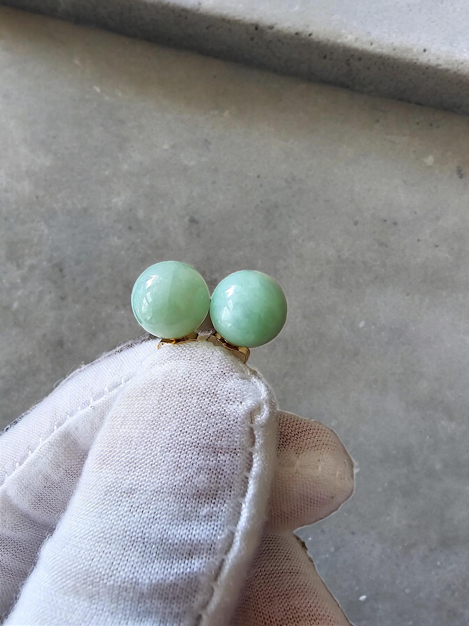 Harmony - Boucles d'oreilles perlées en A-Jade vert de Birmanie 10 mm (avec or jaune 18 carats) en vente 7