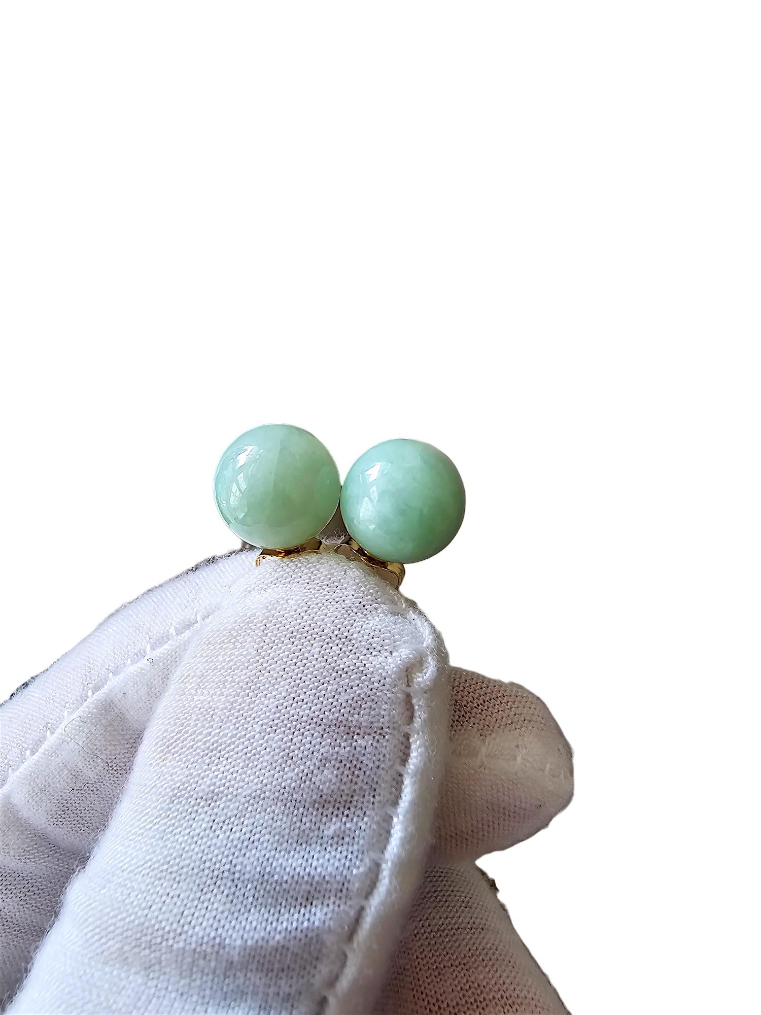 Harmony - Boucles d'oreilles perlées en A-Jade vert de Birmanie 10 mm (avec or jaune 18 carats) en vente 8