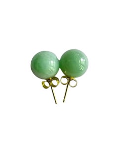 Harmony Burmese Green A-Jade 10mm Beaded Stud Earrings (with 18K Yellow Gold)