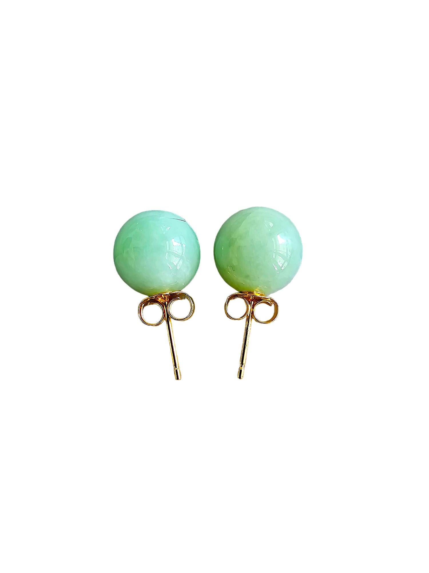 Harmony - Boucles d'oreilles perlées en A-Jade vert de Birmanie 10 mm (avec or jaune 18 carats) en vente 3