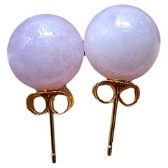 Harmony Burmese Purple A-Jade 10mm Beaded Stud Earrings (with 18K Yellow Gold)