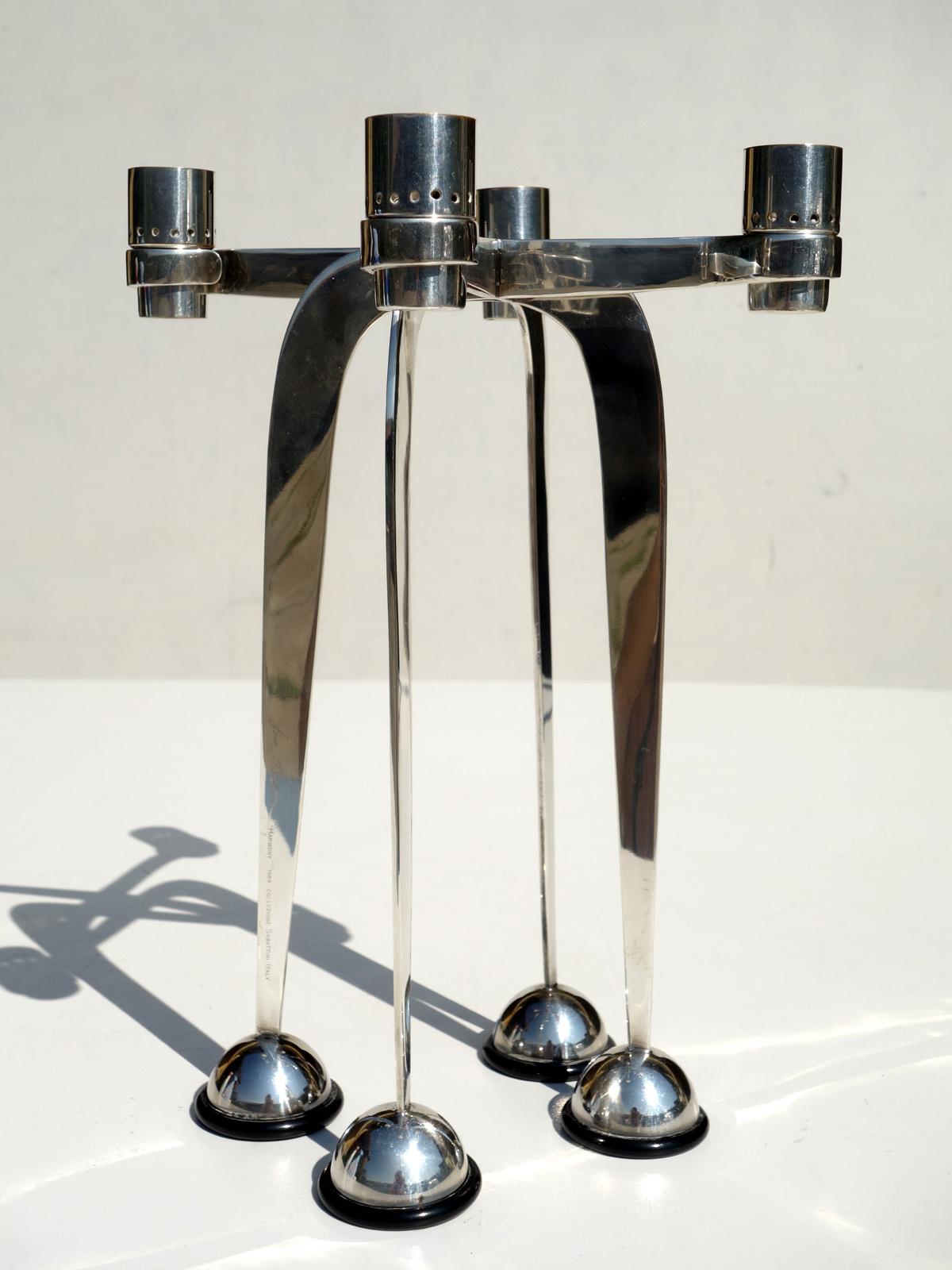 Postmoderne Bougeoir en métal argenté postmoderne « Harmony » de Lino Sabattini, années 1980 en vente