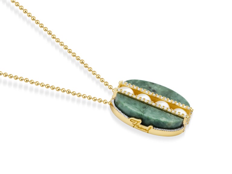 Harmony Green Marble Necklace with Freshwater Pearls and Diamonds For