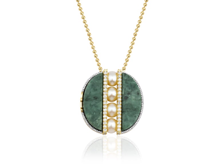 Harmony Green Marble Necklace with Freshwater Pearls and Diamonds For