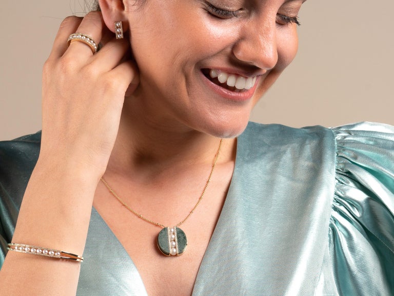 Harmony Green Marble Necklace with Freshwater Pearls and Diamonds For