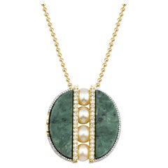 Harmony Green Marble Necklace with Freshwater Pearls and Diamonds