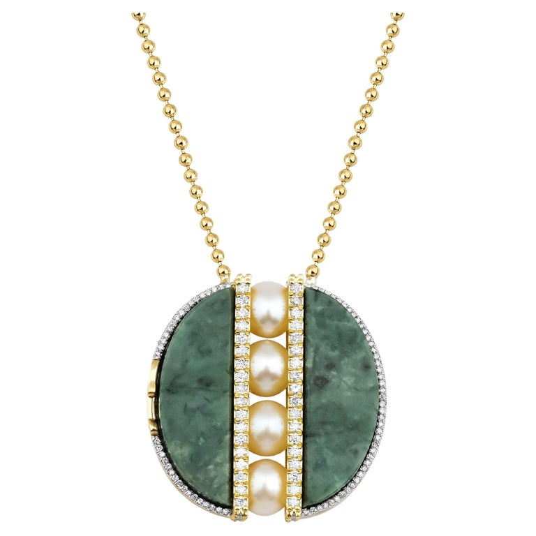 Harmony Green Marble Necklace with Freshwater Pearls and Diamonds For