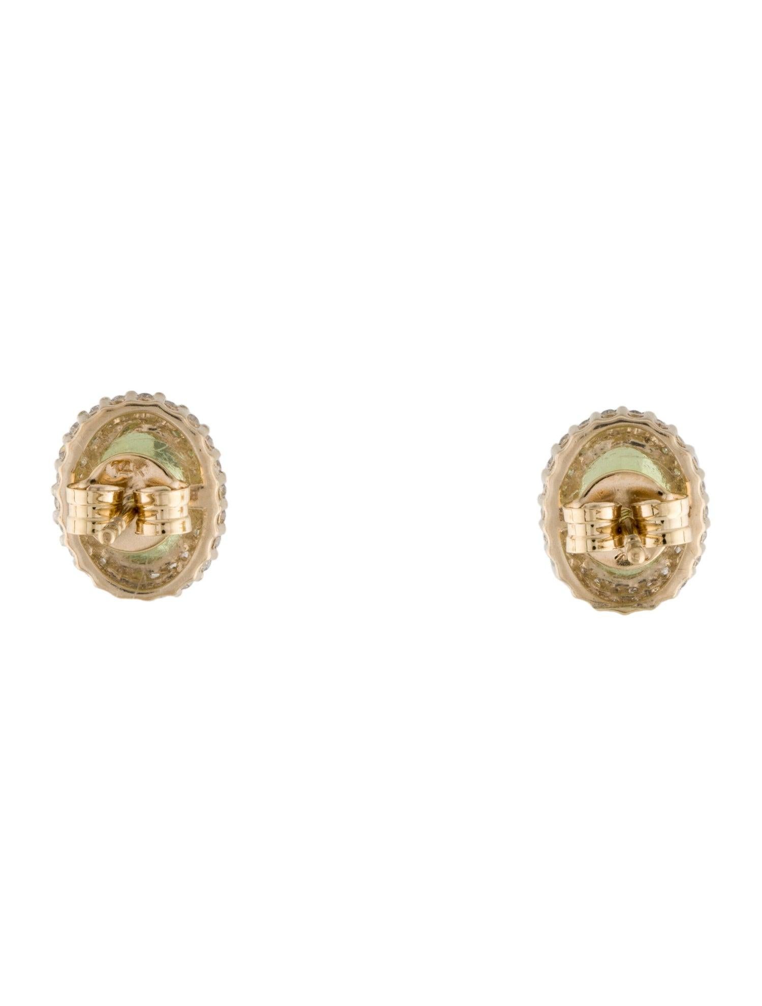 Women's Chic 14K Peridot & 7 Diamond Studs - Elegant Gemstone Jewelry Collection For Sale