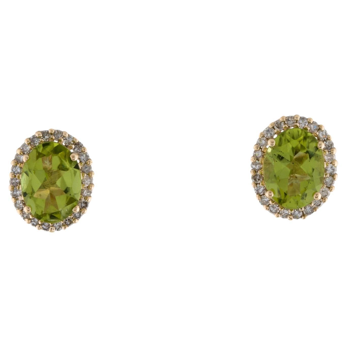 Chic 14K Peridot & 7 Diamond Studs - Elegant Gemstone Jewelry Collection For Sale