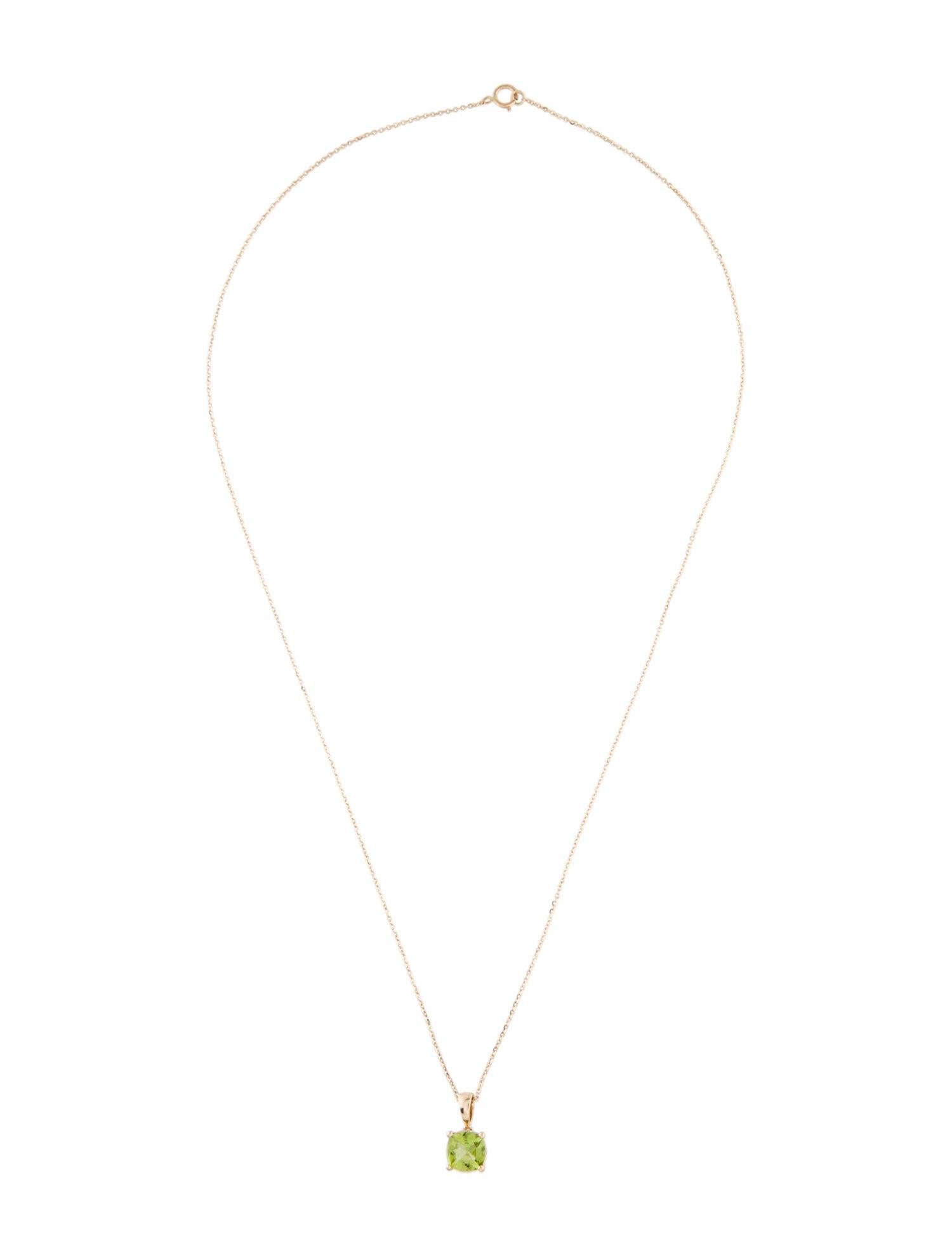 Cushion Cut Luxury 14K Peridot Pendant Necklace  1.23ct Gemstone  Elegant Jewelry For Sale