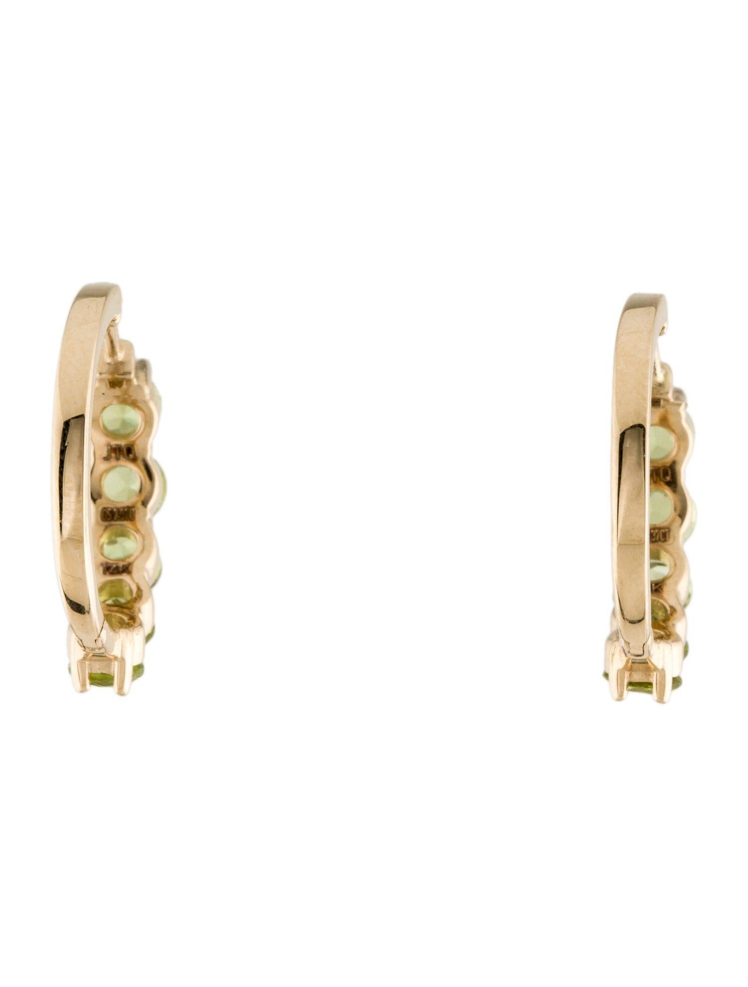 Women's 14K Peridot Hoop Earrings - 2.20ctw, Elegant Gemstone Jewelry, Timeless Style For Sale
