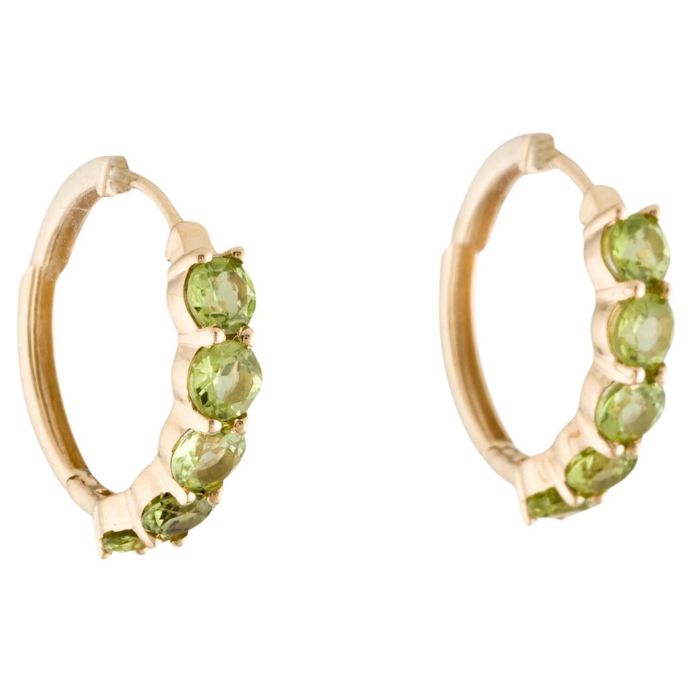 14K Peridot Hoop Earrings - 2.20ctw, Elegant Gemstone Jewelry, Timeless Style For Sale