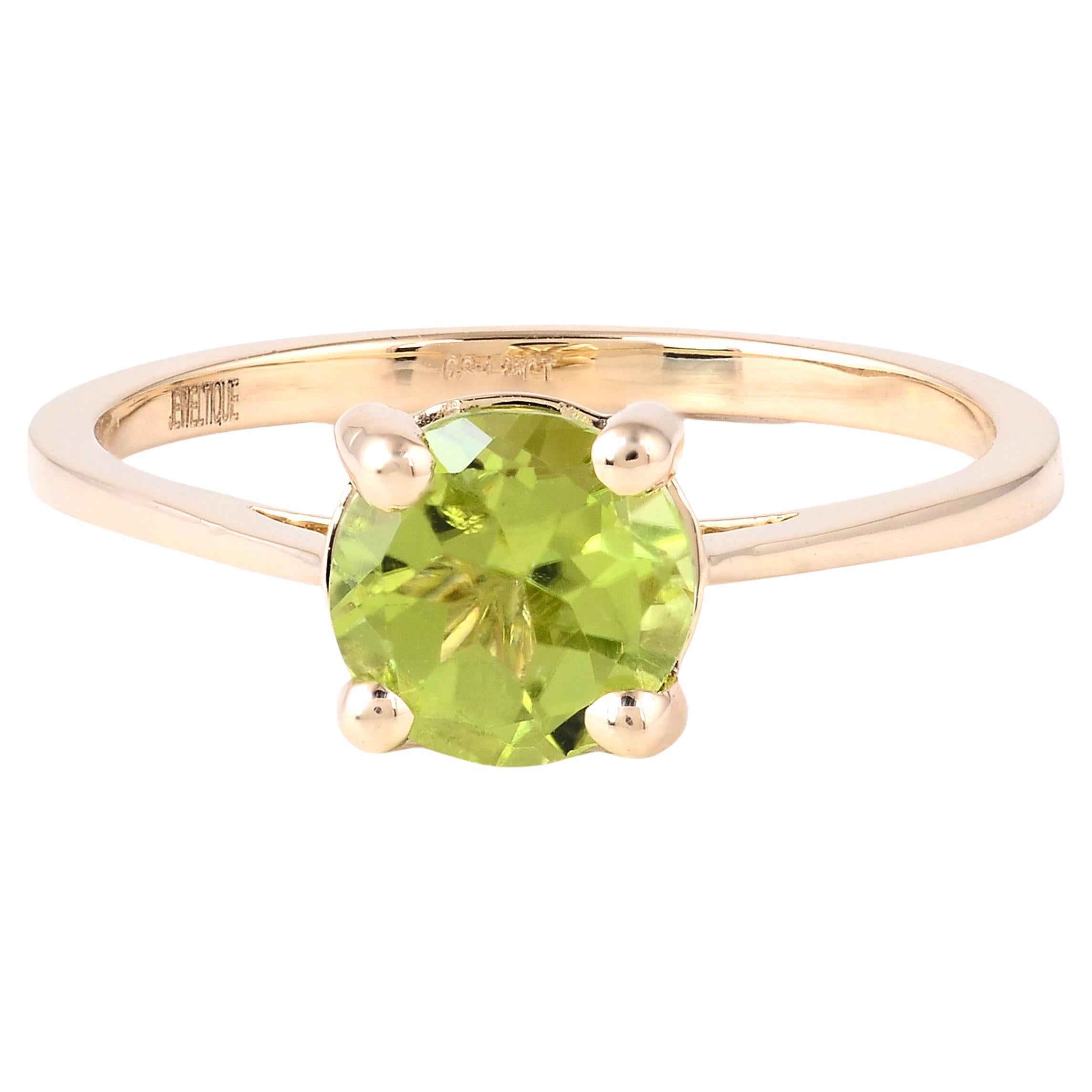 Chic 14K 1.09ct Peridot Solitaire Cocktail Ring, Size 7 - Statement Jewelry