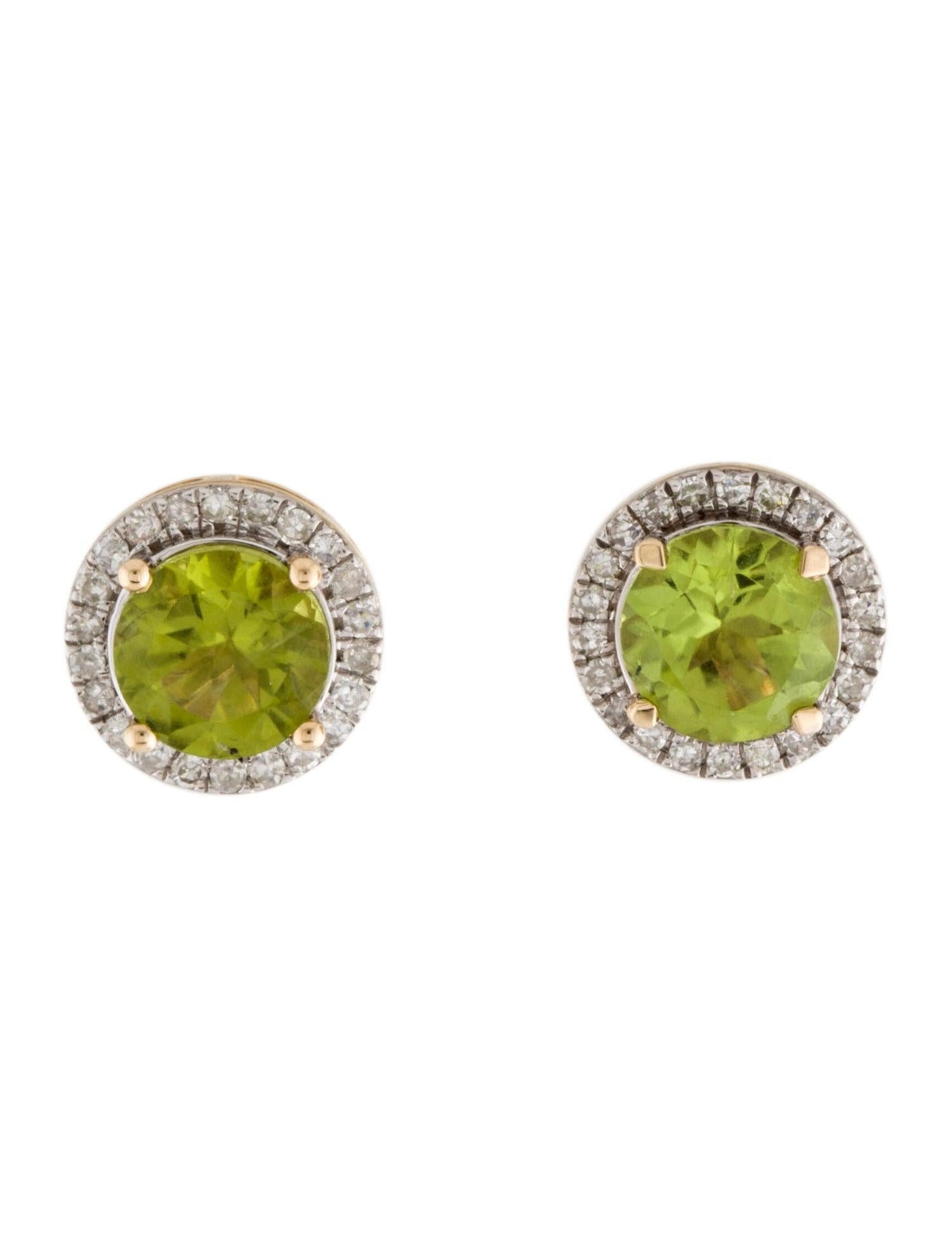 Exquisite 14K 2.70ctw Peridot & Diamond Halo Stud Earrings - Gemstone Elegance In New Condition For Sale In Holtsville, NY