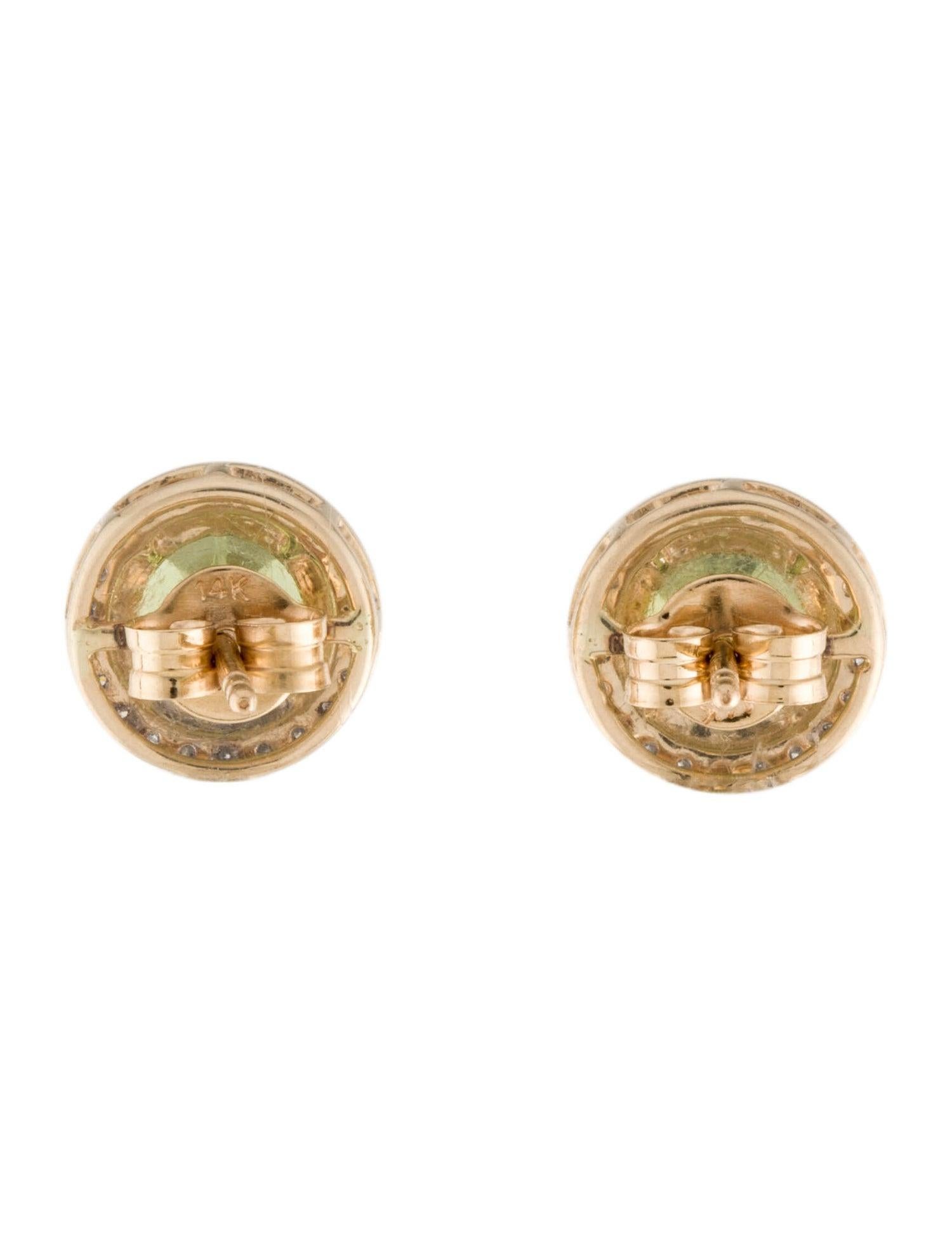 Women's Exquisite 14K 2.70ctw Peridot & Diamond Halo Stud Earrings - Gemstone Elegance For Sale