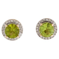 Exquises boucles d'oreilles 14K 2.70ctw Peridot & Diamond Halo - Gemstone Elegance
