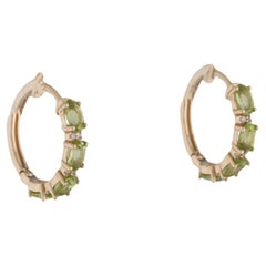 14K Peridot & Diamond Hoop Earrings - Elegant Gemstone Jewelry, Timeless Sparkle