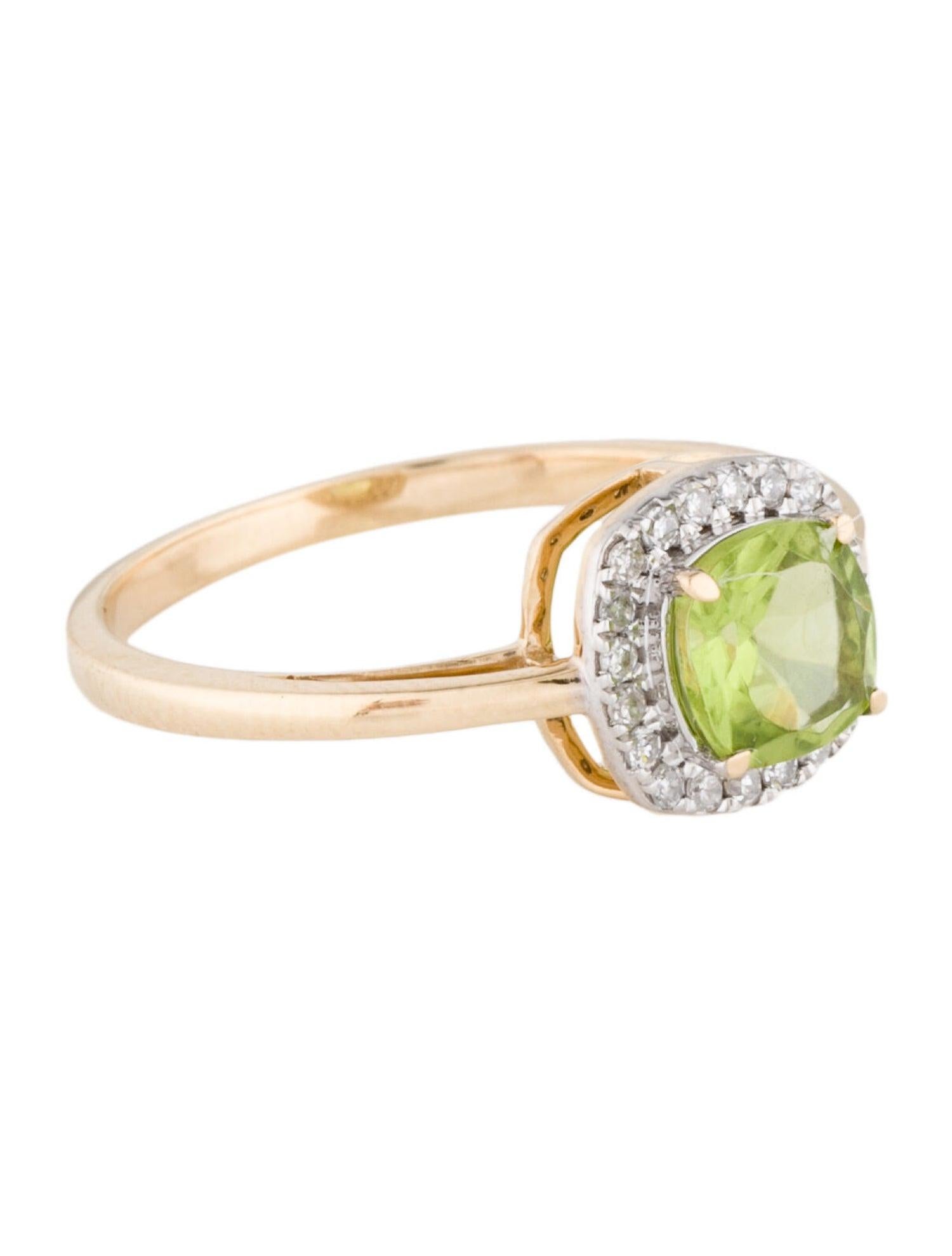 Elevate your style with the exquisite Harmony in Green collection by Jeweltique. This stunning 14k yellow gold ring is a true testament to the timeless beauty of nature's treasures. At its heart lies a magnificent round-cut Peridot, exuding a
