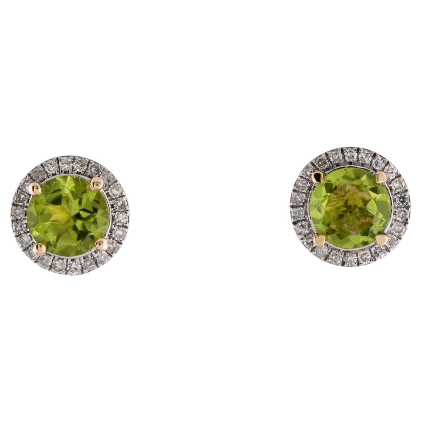 Elegant 14K 2.40ctw Peridot & Diamond Studs - Gemstone Jewelry Collection For Sale