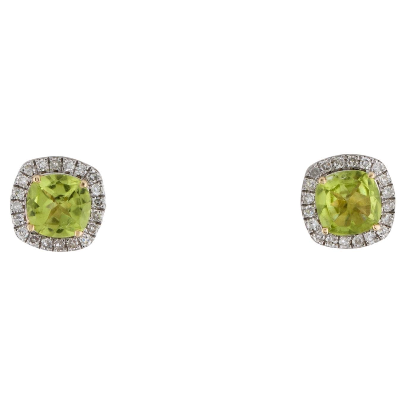14K Peridot & Diamond Stud Earrings - Elegant Gemstone Jewelry, Timeless Sparkle