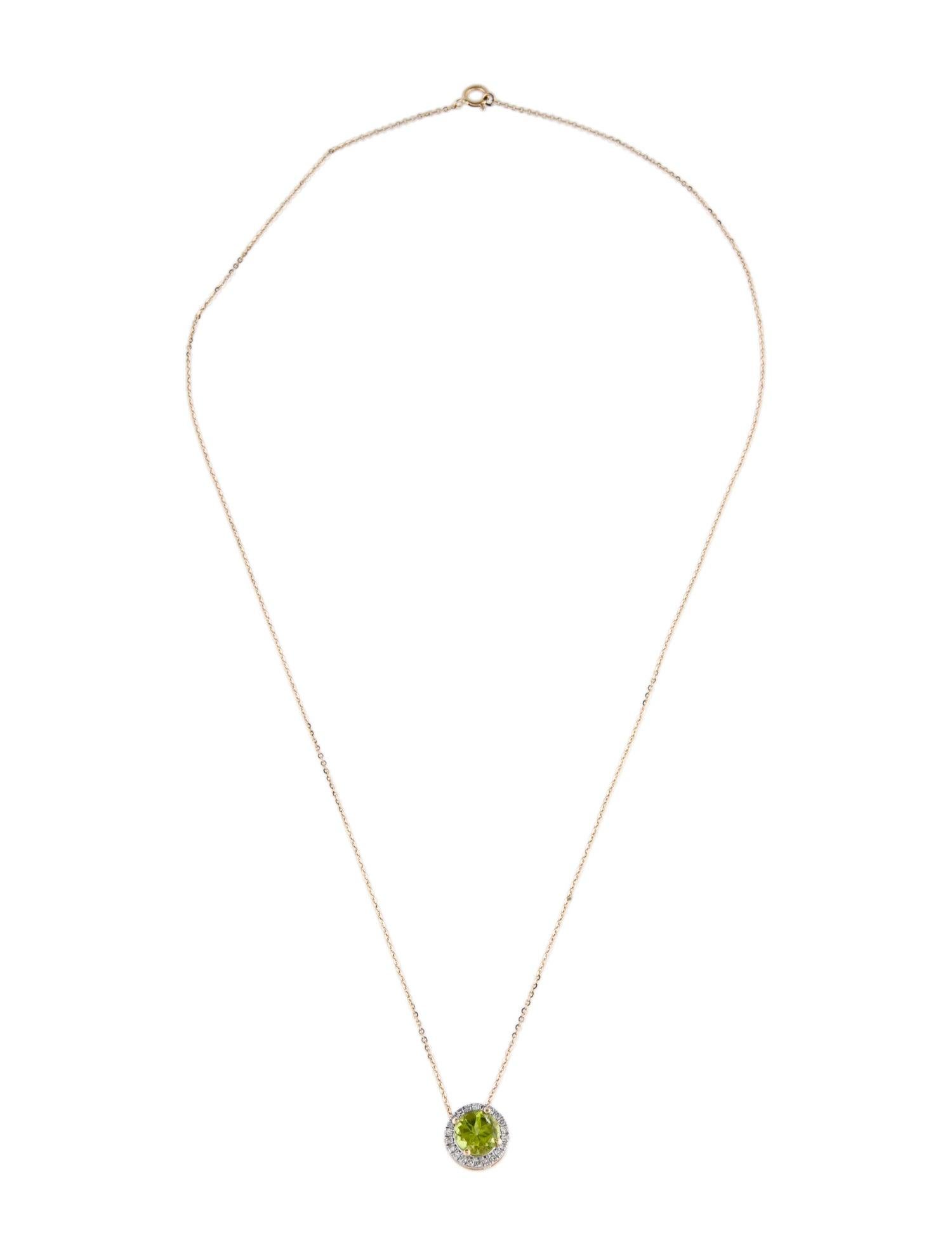 Brilliant Cut 14K 1.64ctw Peridot & Diamond Pendant Necklace - Elegant Statement Jewelry For Sale