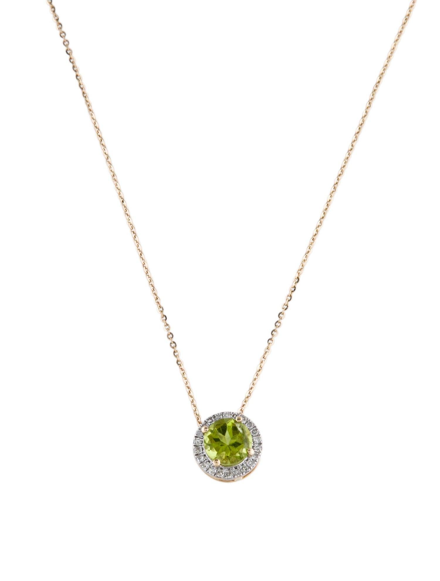 14K 1.64ctw Peridot & Diamond Pendant Necklace - Elegant Statement Jewelry In New Condition For Sale In Holtsville, NY