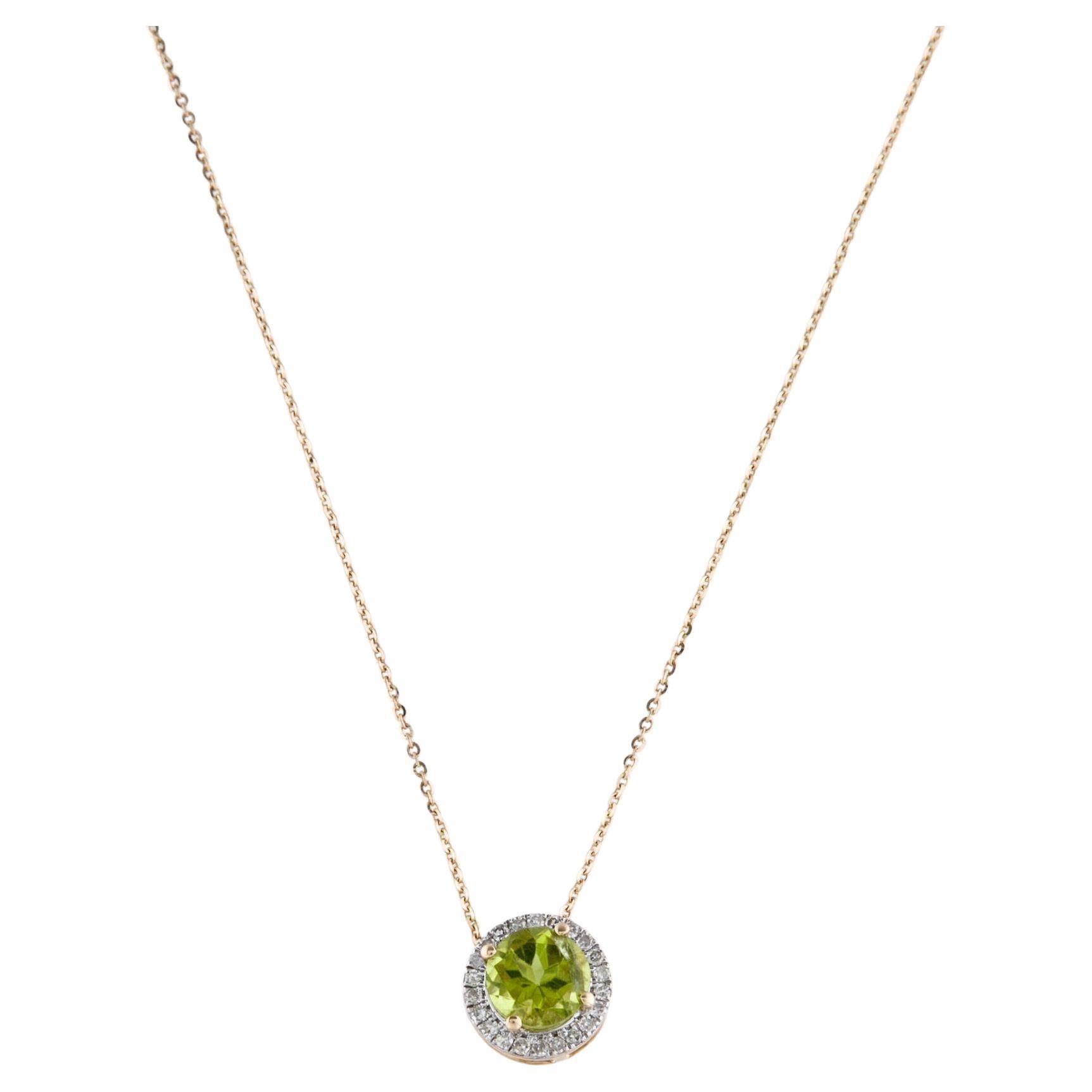 14K 1.64ctw Peridot & Diamond Pendant Necklace - Elegant Statement Jewelry For Sale