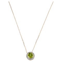 14K 1.64ctw Peridot & Diamond Pendant Necklace - Elegant Statement Jewelry
